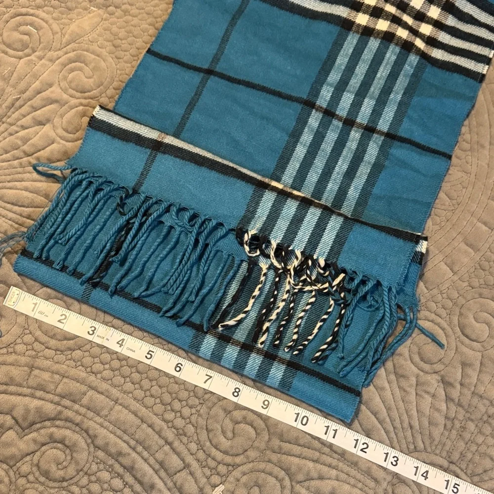 Blue and Black Plaid Cashmere Scarf